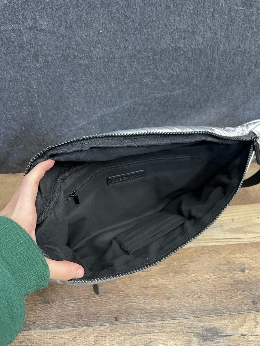 BCBGeneration Silver Metallic Quilted Puffer Crossbody Belt Bag Fanny Pack