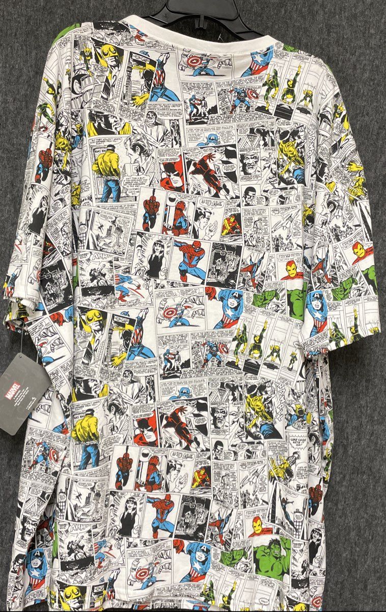 Marvel Men's All Over Print Comic Strip T-Shirt Multicolor Avengers NWT Sz 4X
