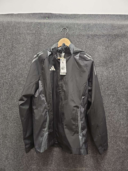 Adidas Boys' Black Full Zip Hooded Windbreaker Jacket Reflective Trim NWT Sz XL