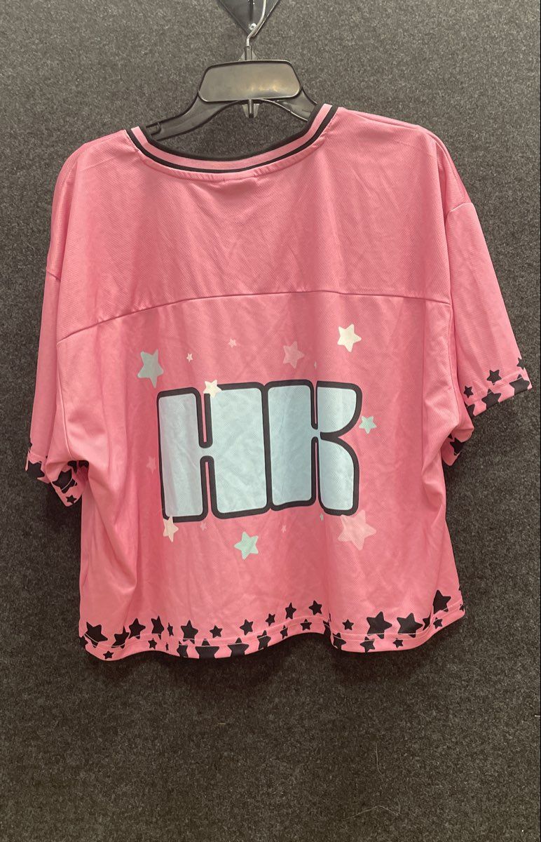 Hello Kitty Women's Pink Jersey Style T-Shirt Star Graphic HK Back Sz L