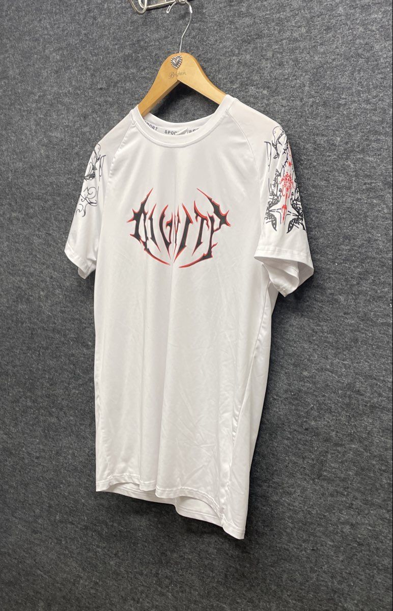 Divinity Graphic T-Shirt White Gothic Tribal Sport Performance Sz L