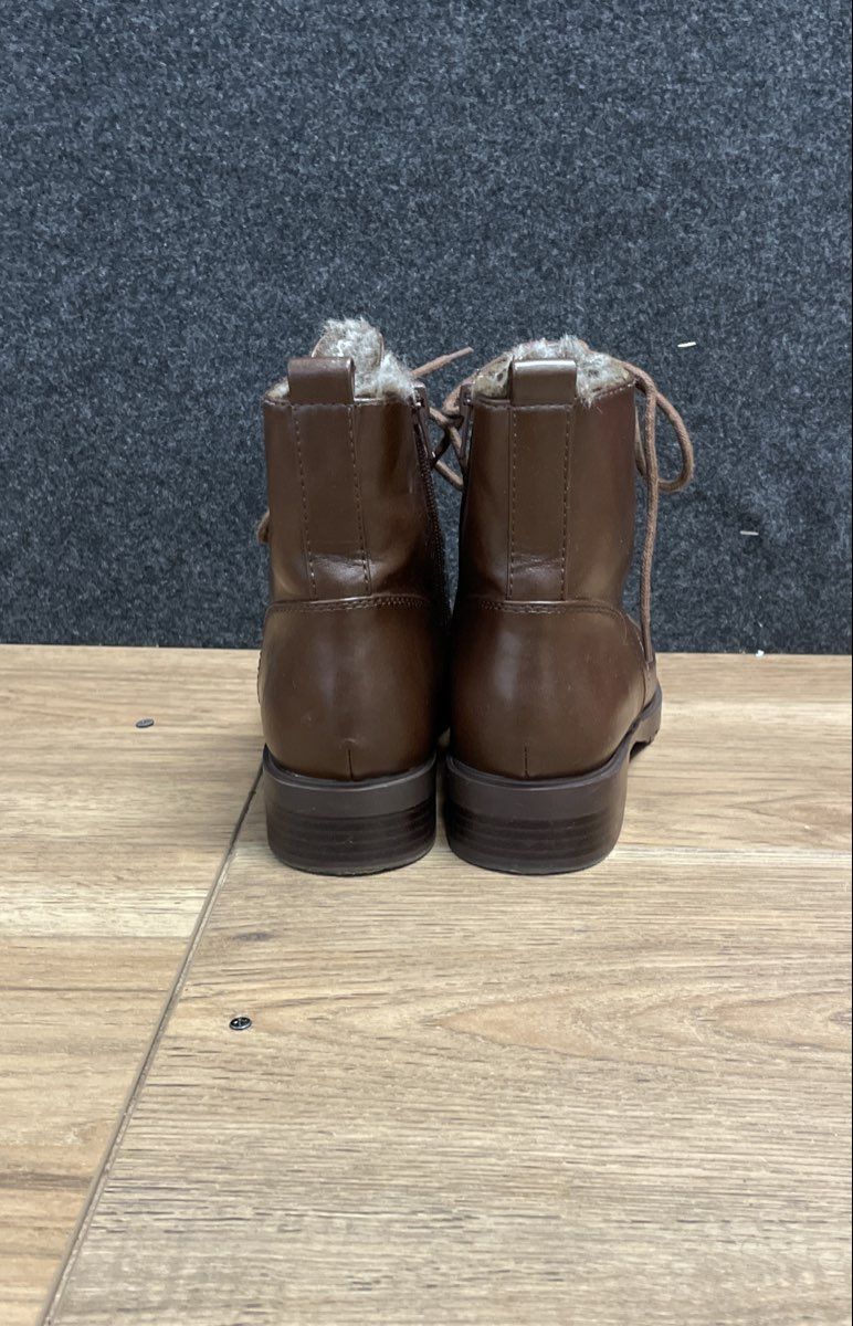 Aldo Brown Faux Fur Lined Lace-Up Side Zip Ankle Boots Women's Size 7