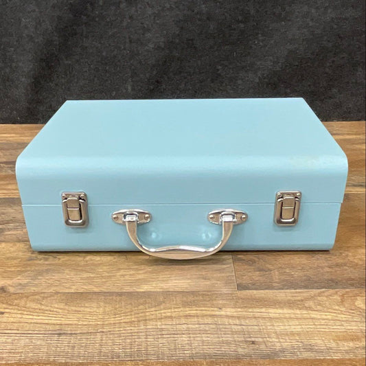 Byron Statics Portable Suitcase Turntable 3-Speed Bluetooth Record Player Blue