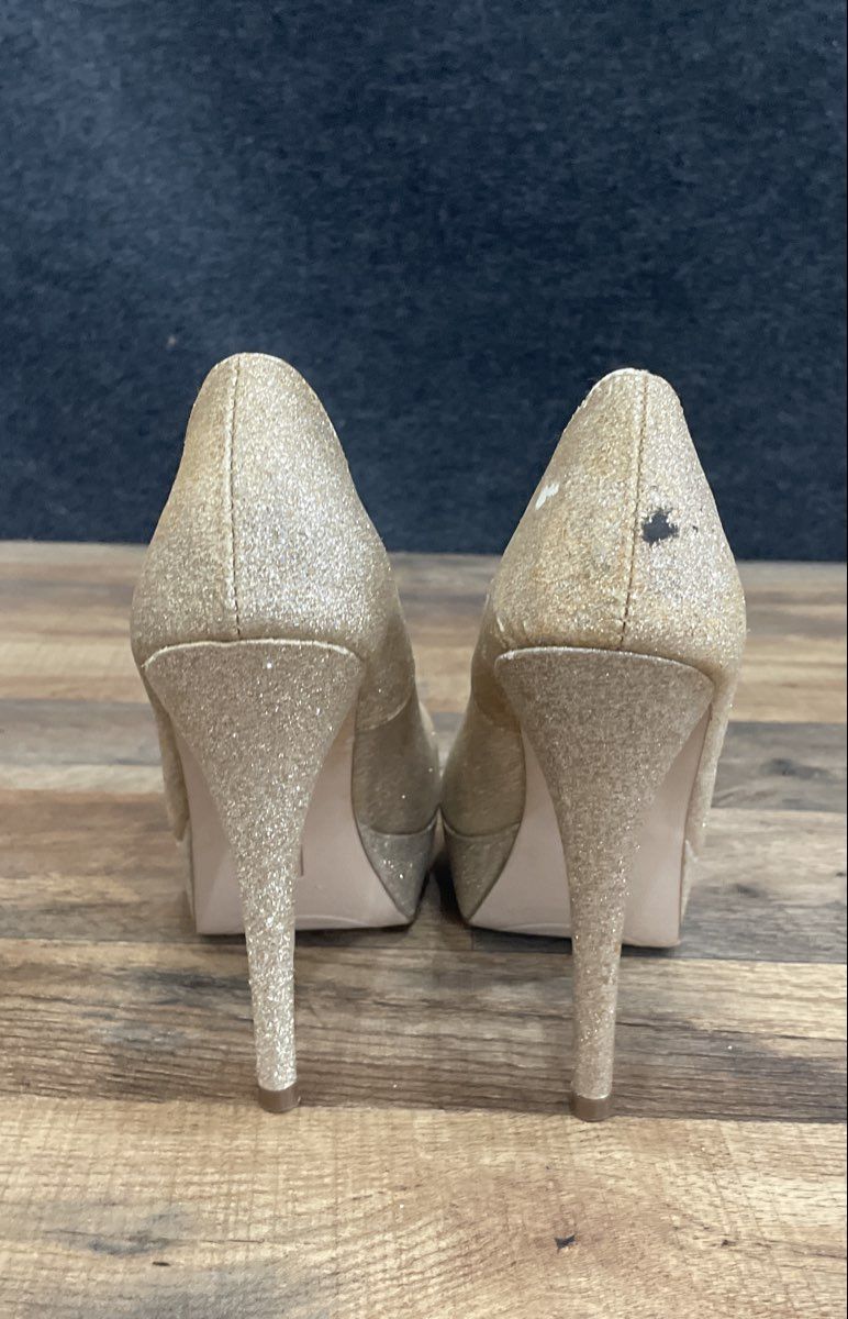 Brash Gold Sparkly Glitter Platform High Heel Pumps Women's Size 8.5