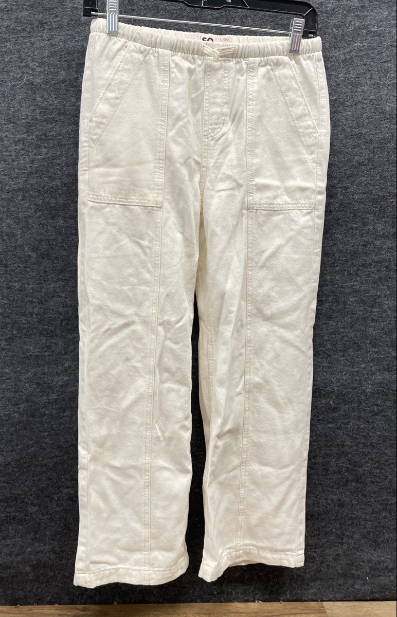 SO Girls White Sweatpants Cotton Elastic Waist Patch Pocket Pants Sz L 10/12