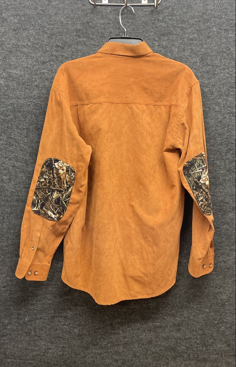 Vintage 90s North River Faux Suede Camo Patch Hunting Shirt Jacket Sz M
