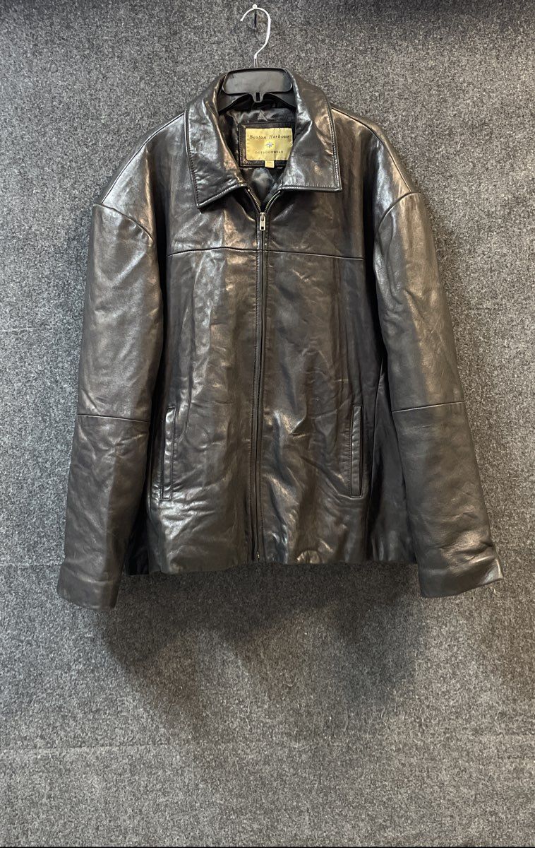 Vintage Boston Harbour Men's Black Genuine Leather Quilted Zip Jacket Sz XXL