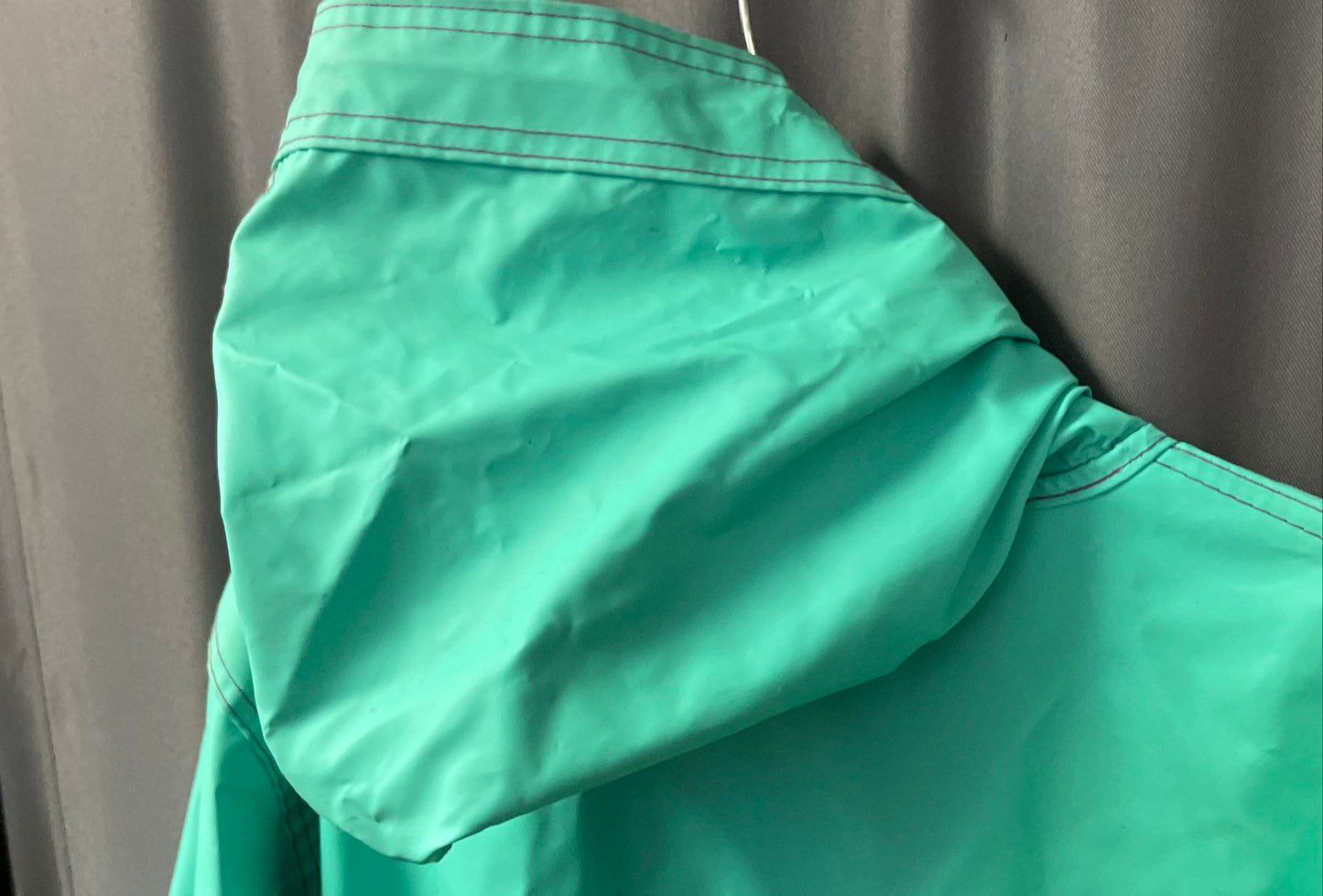 Vintage 90s Woolrich Women's Surf Green PVC Hooded Raincoat Jacket Purple Sz L