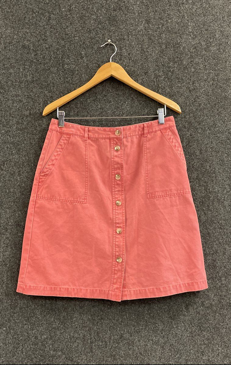 Eddie Bauer Women's Coral Pink Cotton Button Front A-Line Skirt Sz 12 Petite