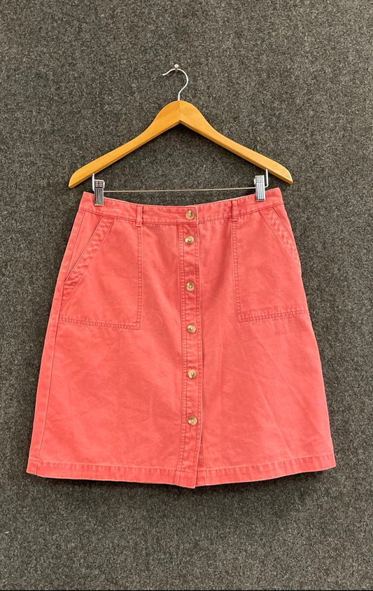 Eddie Bauer Women's Coral Pink Cotton Button Front A-Line Skirt Sz 12 Petite