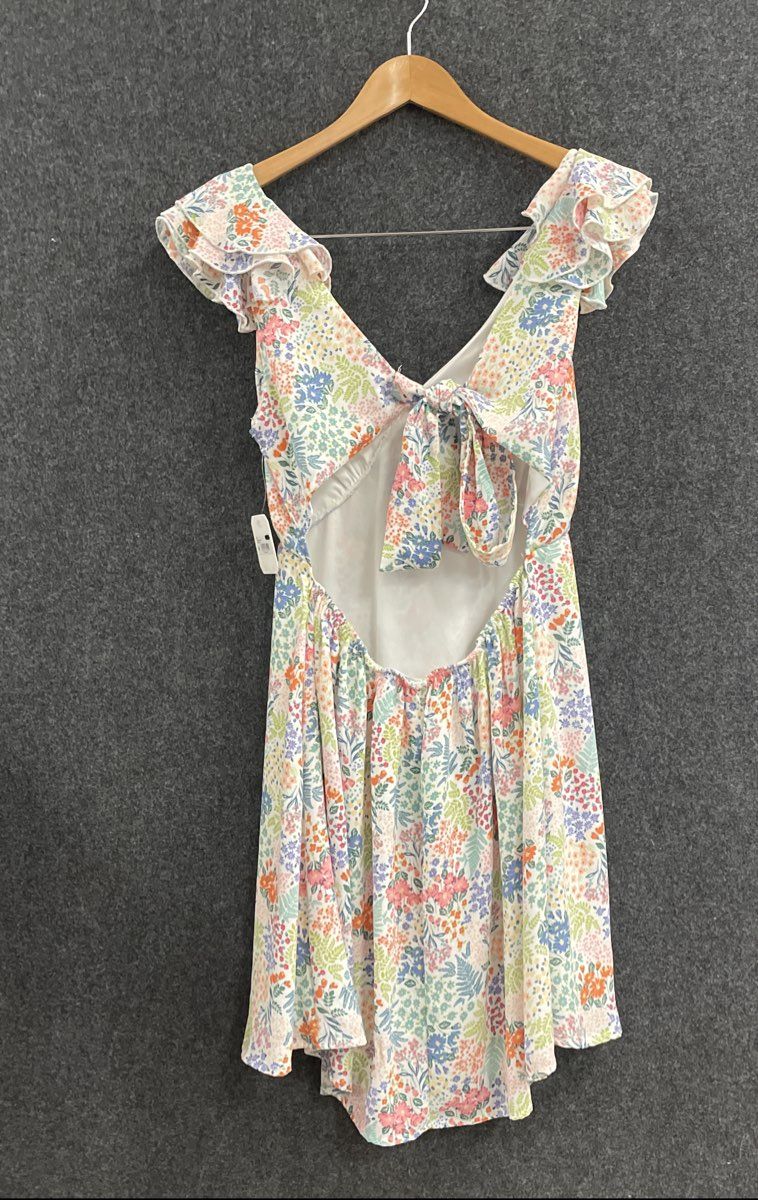 Altar'd State Women's Floral Ruffle Sleeve Open Tie Back Dress NWT Size M
