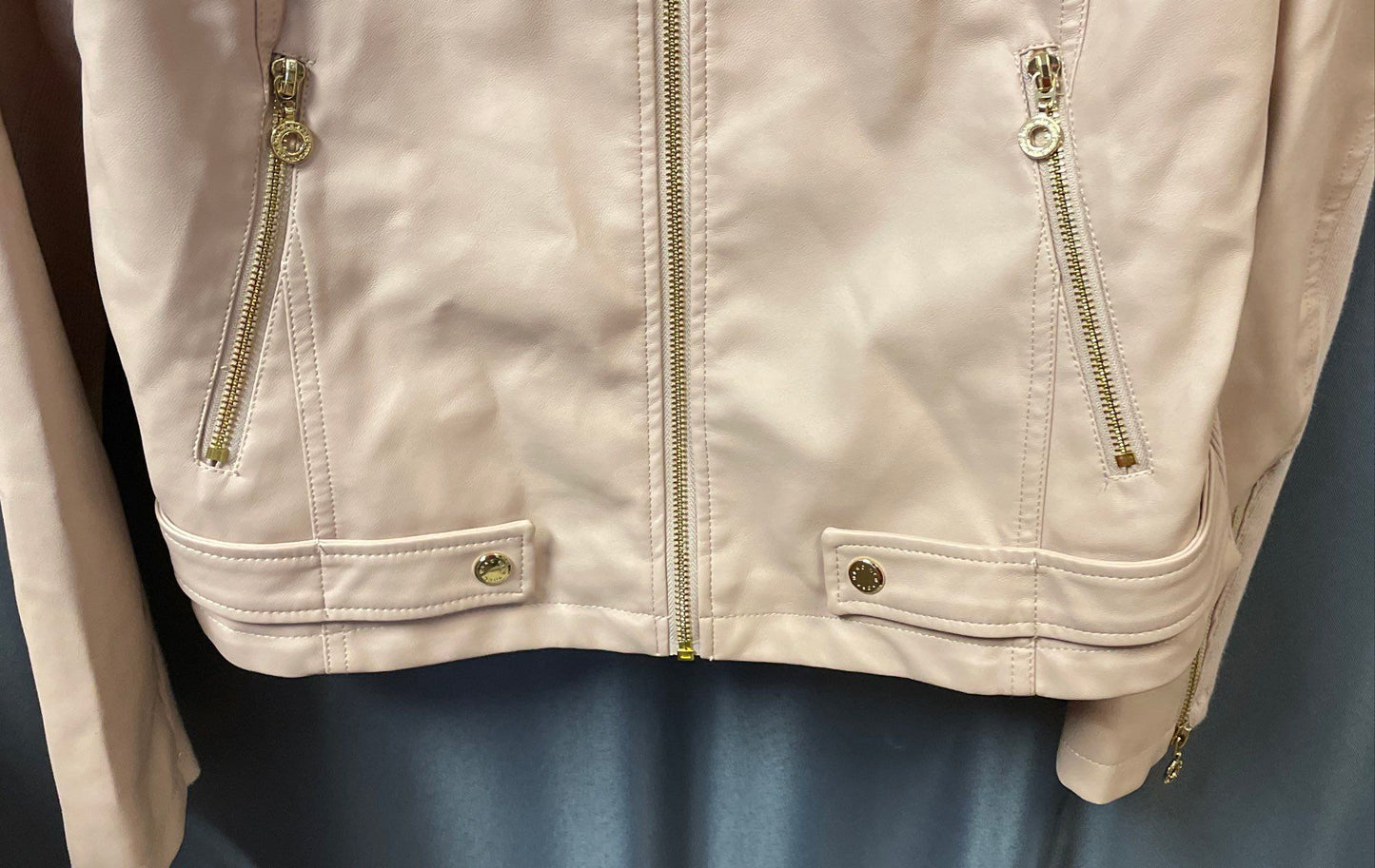 Marc New York Andrew Marc Women's Champagne Faux Leather Moto Jacket NWT Sz L