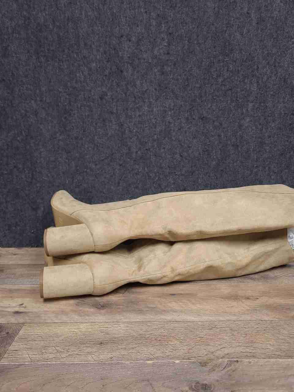 H&M Beige Faux Suede Knee High Block Heel Boots Women's Size 38 US 7.5