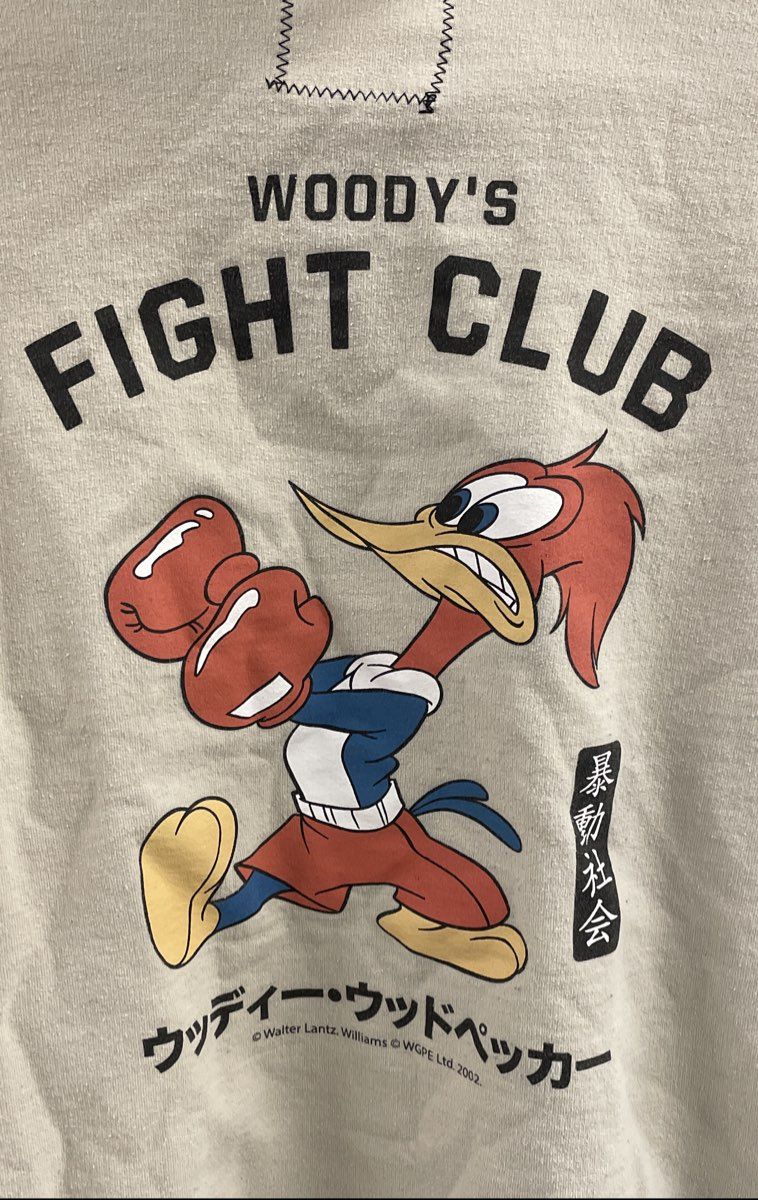 Riot Society Men's Woody's Fight Club Hoodie Cream Graphic Woody Woodpecker Sz M