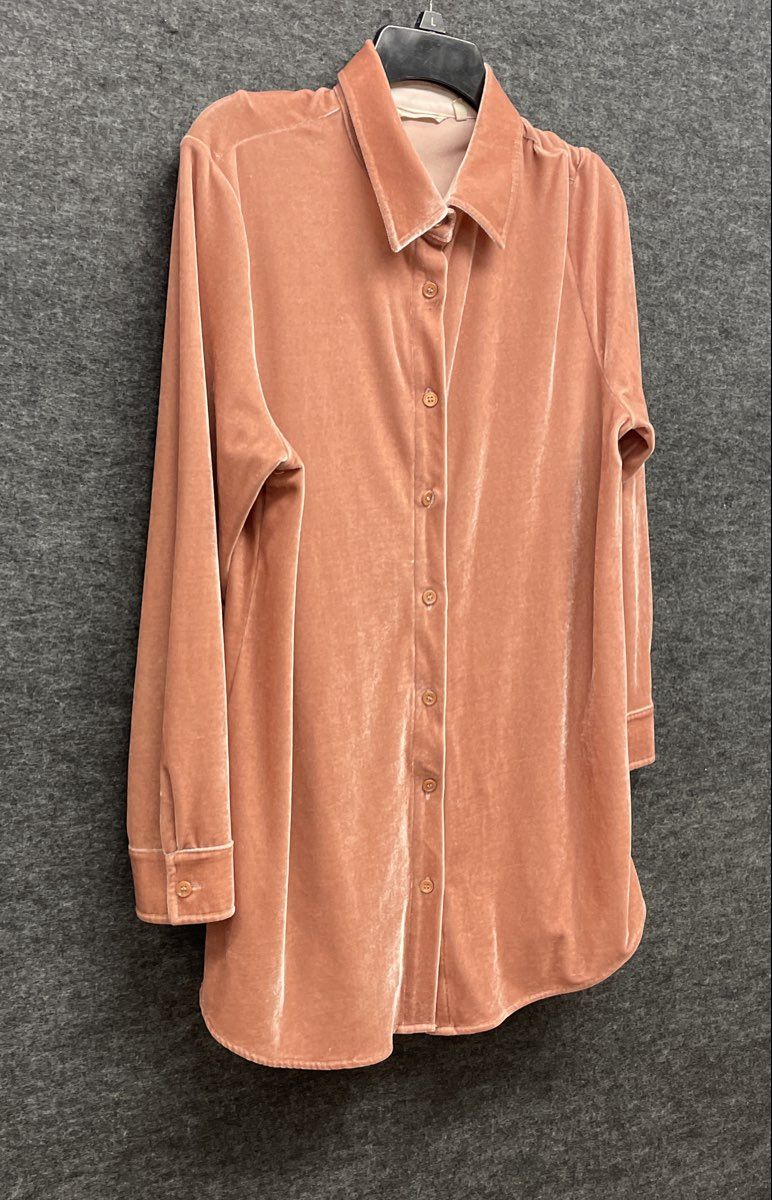 Soft Surroundings Women's Pink Velvet Long Sleeve Tunic Button Down Shirt Sz M