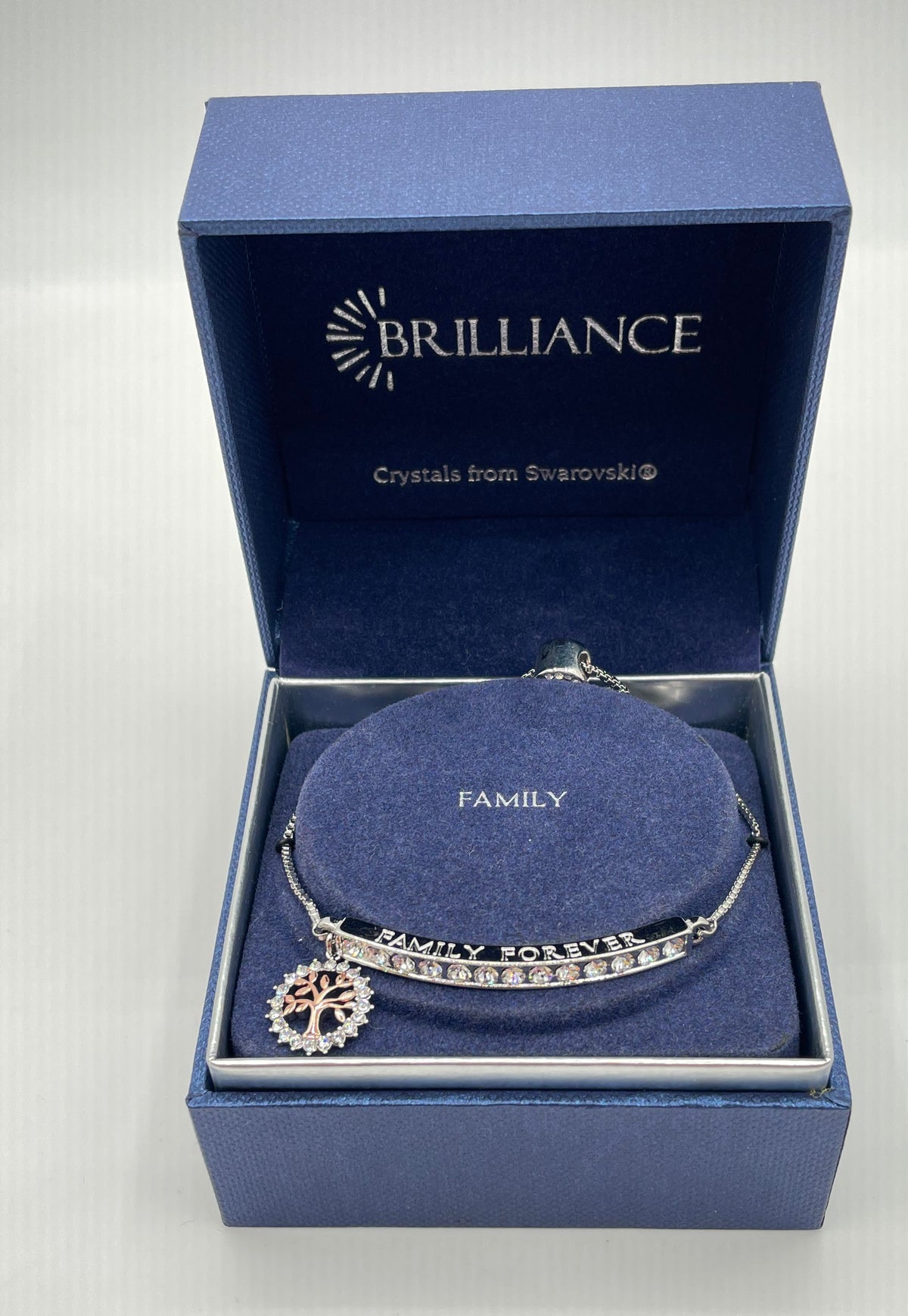 Brilliance Two Tone Swarovski Crystal Family Forever Slider Bracelet In Box