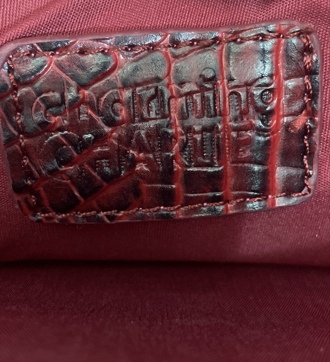Charming Charlie Red Crocodile Embossed Envelope Crossbody Bag Gold Hardware