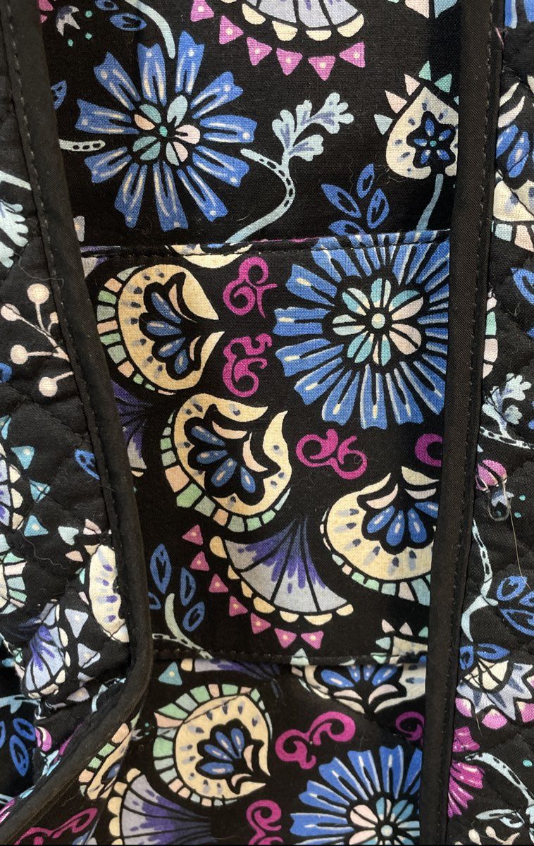Vera Bradley Black Floral Quilted Cotton Campus Travel Backpack