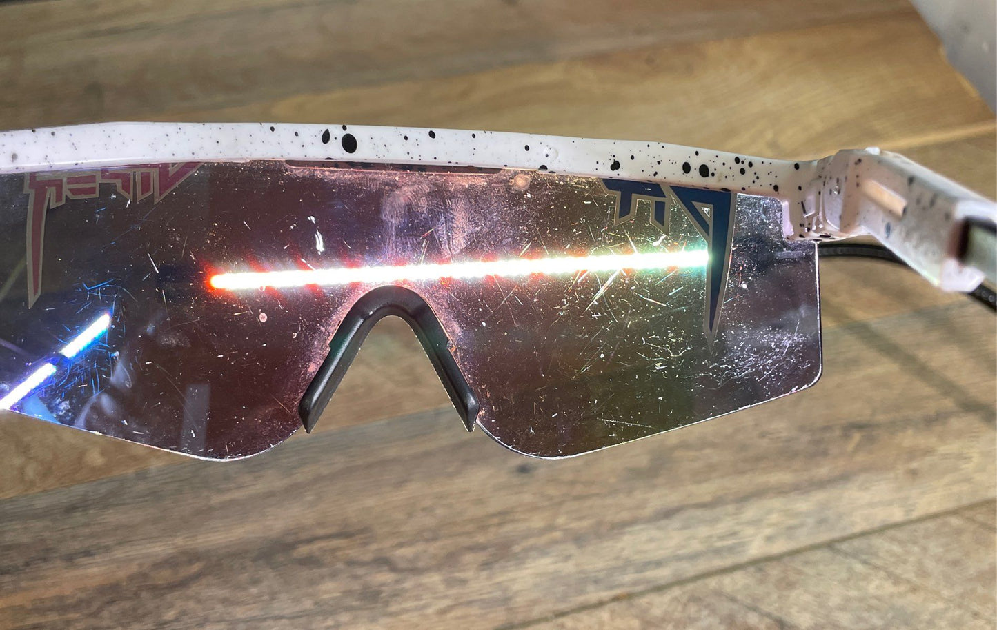 Pit Viper Unisex Sunglasses White Splatter Iridescent Mirror Lens Wrap Around