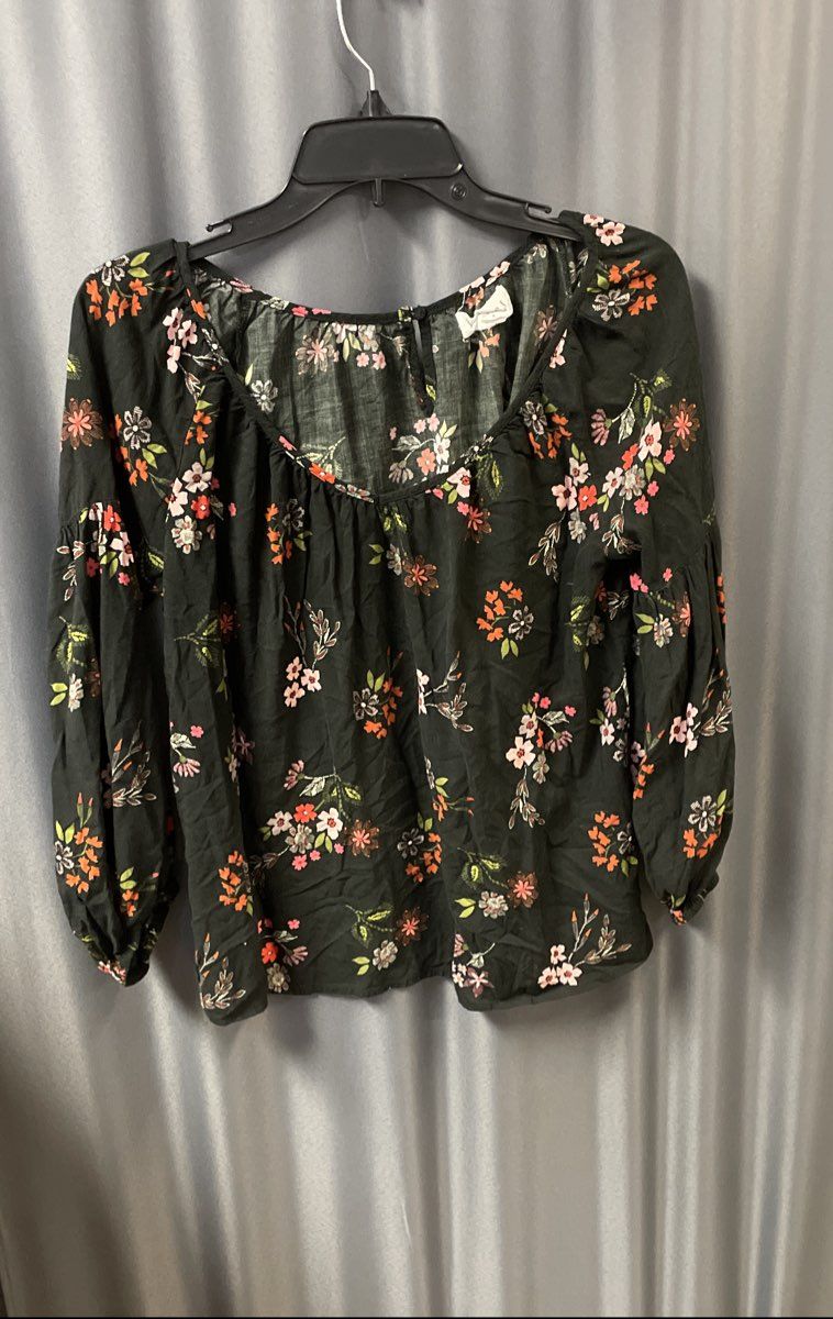 Velvet by Graham & Spencer Women's Black Floral Viscose Puff Sleeve Top Sz S