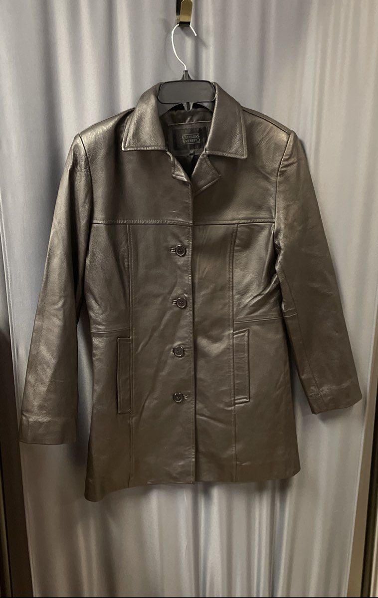 Vintage 90s Y2K Clueless Women's Black Long Genuine Leather Button Jacket Sz M