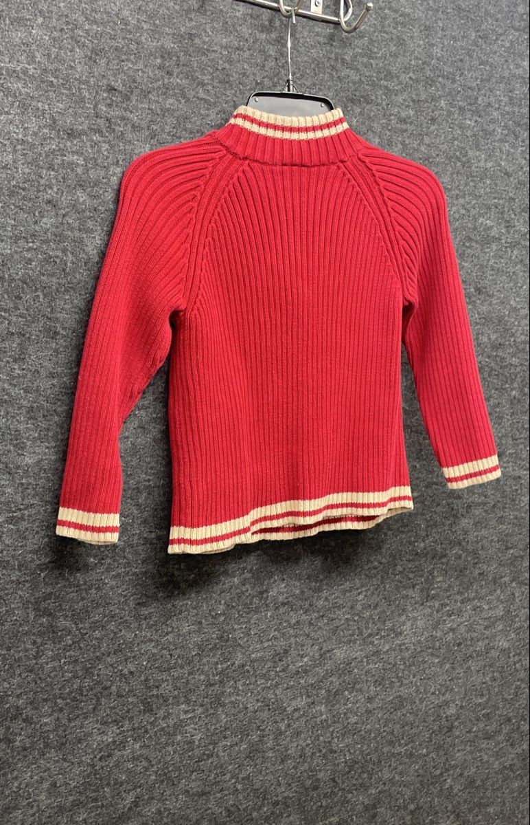 Talbots Kids Red Ribbed Cotton Quarter Zip Skier Graphic Sweater Sz 7