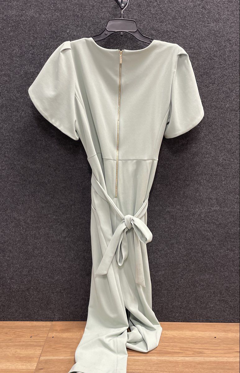 Calvin Klein Women's Sage Green Puff Sleeve Tie Waist Wide Leg Jumpsuit Size 16W