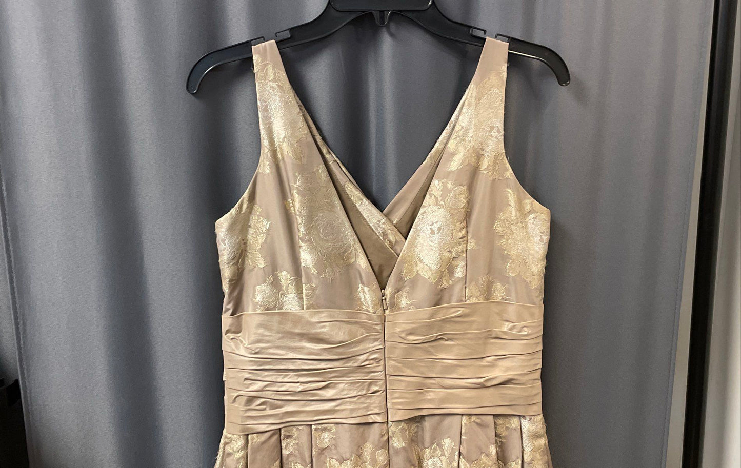 Vintage Y2K Siri Women's Beige Champagne Floral Brocade Dress Silk Trim Sz 10