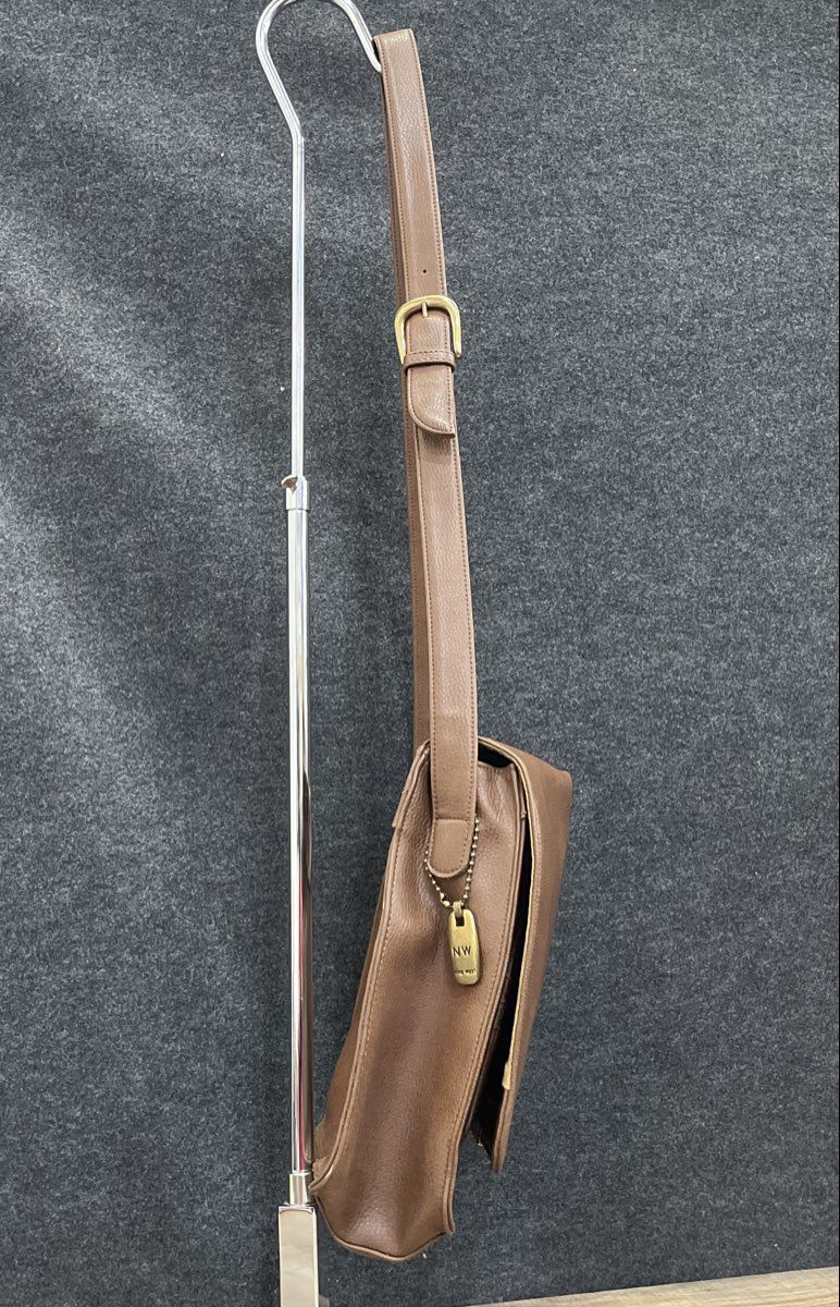 Nine West Brown Leather Satchel Crossbody Messenger Bag Large Vintage Gold HW