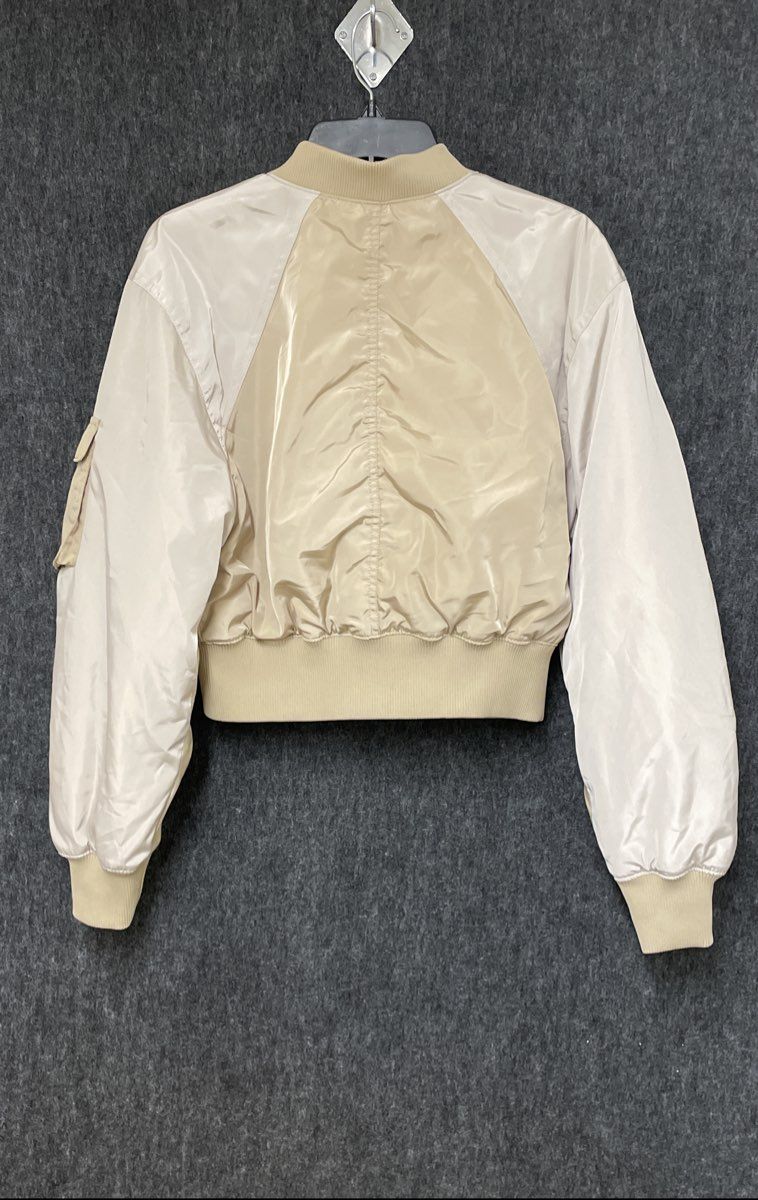 H&M Divided Women's Tan Ruched Sleeve Satin Bomber Jacket Sz S