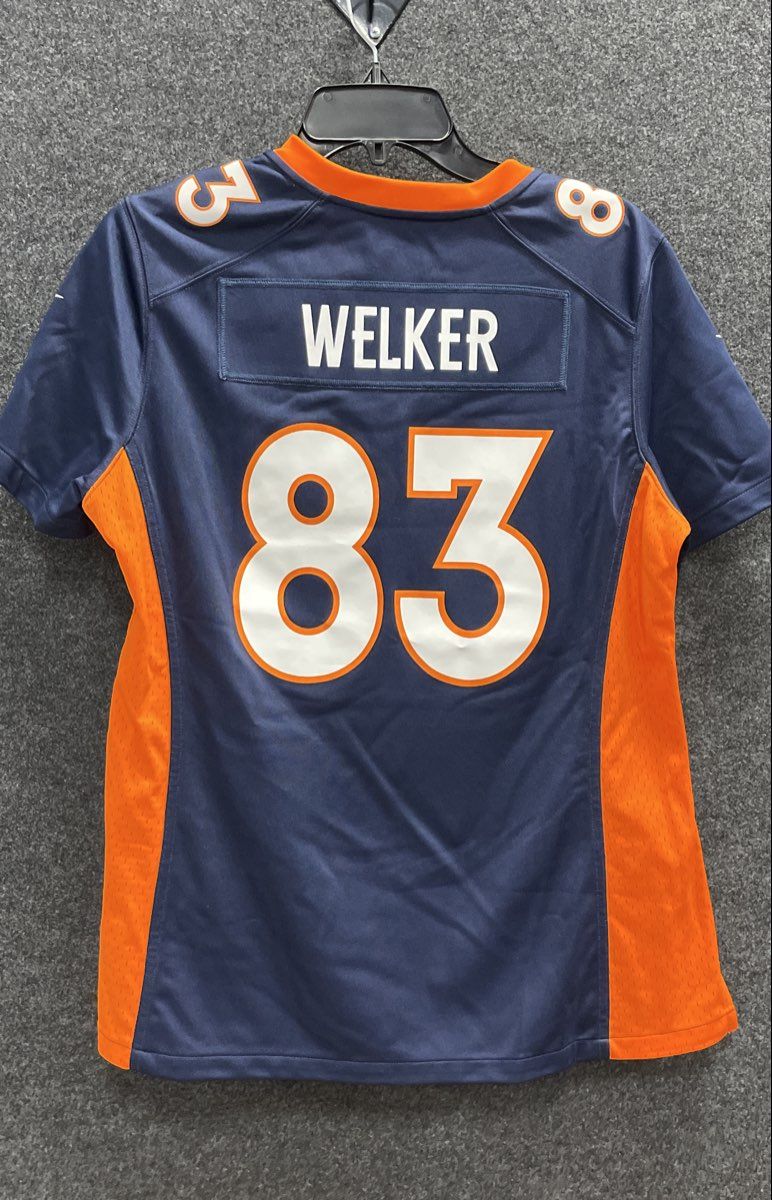 Nike Men's Denver Broncos Wes Welker 83 Football Jersey Navy Blue Orange Sz L
