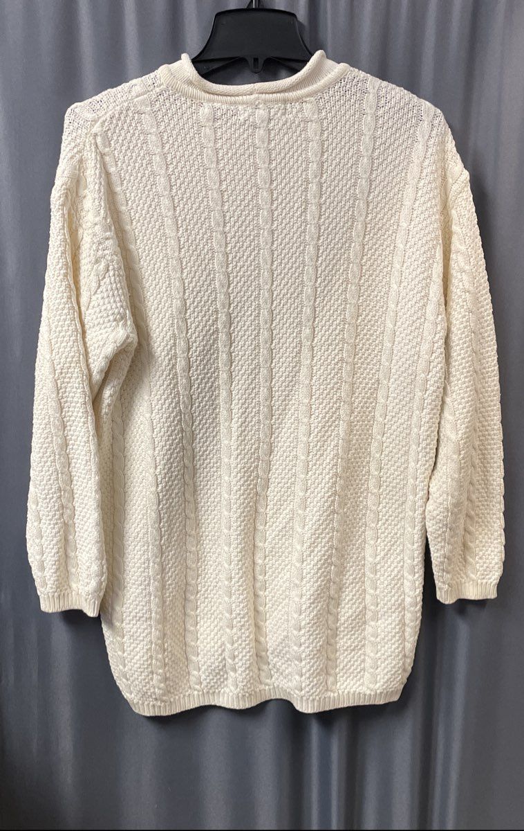 Wainscott Women's White Cable Knit Cotton Mock Neck High Low Hem Sweater Sz M