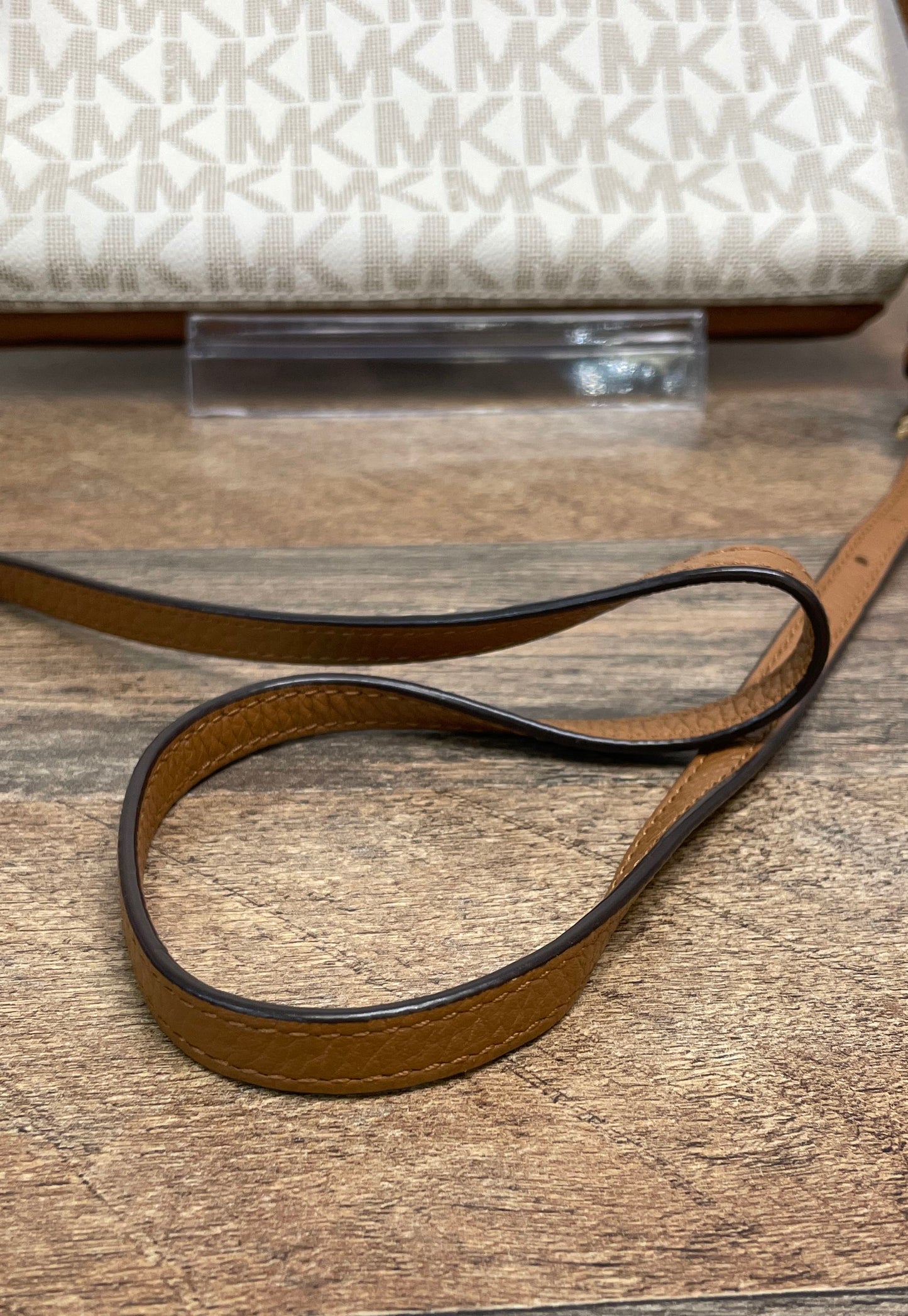 Michael Kors Brown Pebbled Leather Monogram Crossbody Bag Gold Hardware