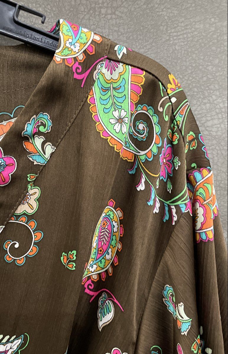 Cato Women's Brown Floral Paisley Flutter Sleeve V-Neck Peplum Blouse Sz 26/28WP
