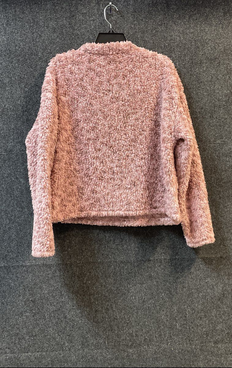 Jessica Simpson Women's Pink Sherpa Fleece V-Neck Pullover Sweater Sz L