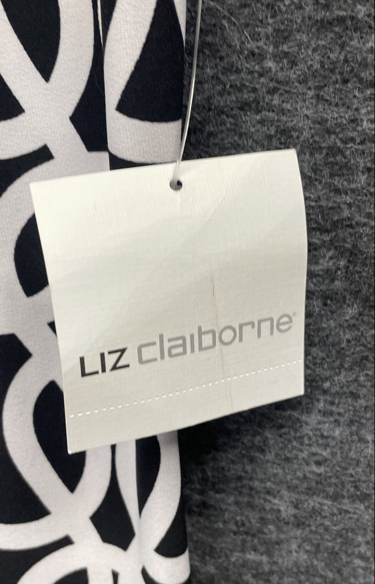 Liz Claiborne Women's Black White Blue Geometric Link Stretch Dress NWT Sz L