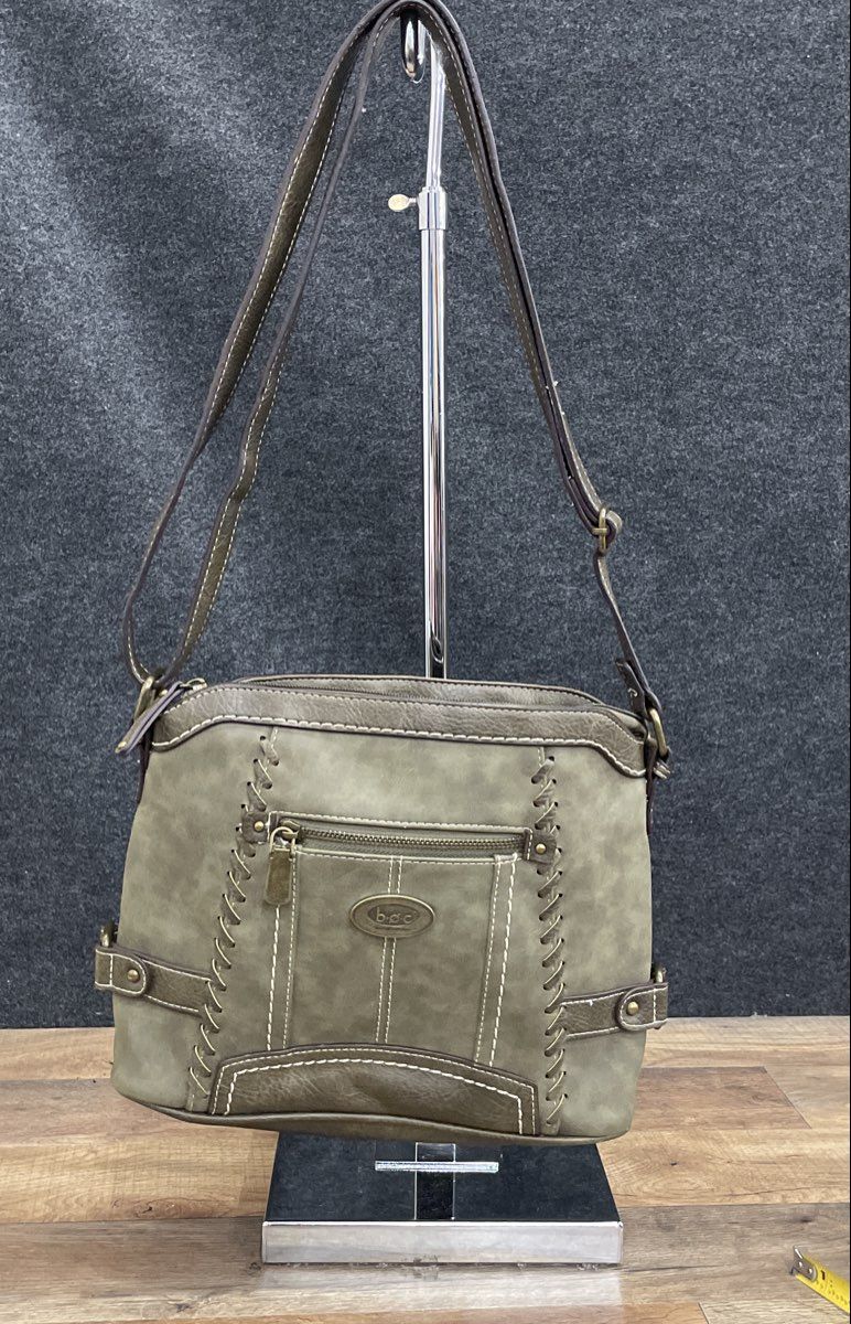 b.o.c. Olive Green Leather Crossbody Bag Whipstitch Detail Adjustable Strap