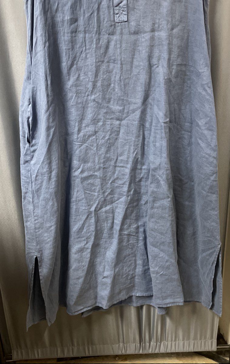 La Fixsun Women's Blue Sleeveless Linen Midi Dress Pockets Side Slits Sz S