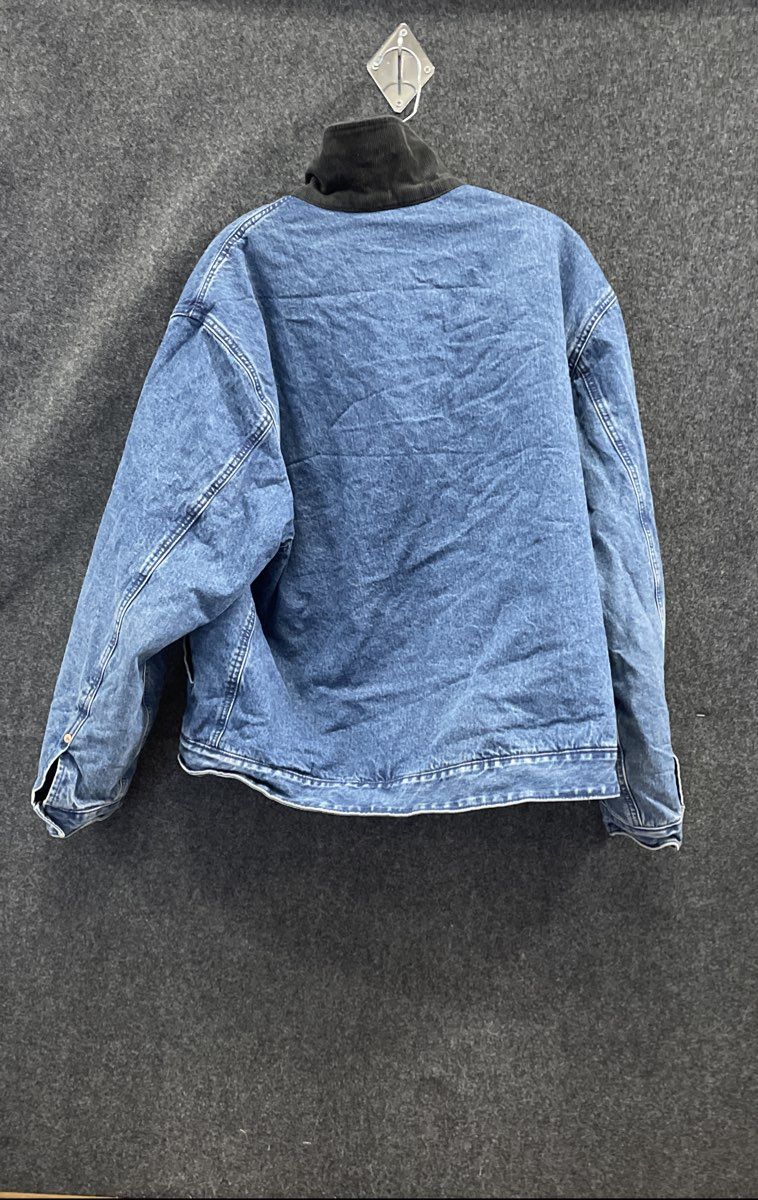American Eagle Women's Blue Denim Jacket Black Corduroy Collar Quilted Lined L