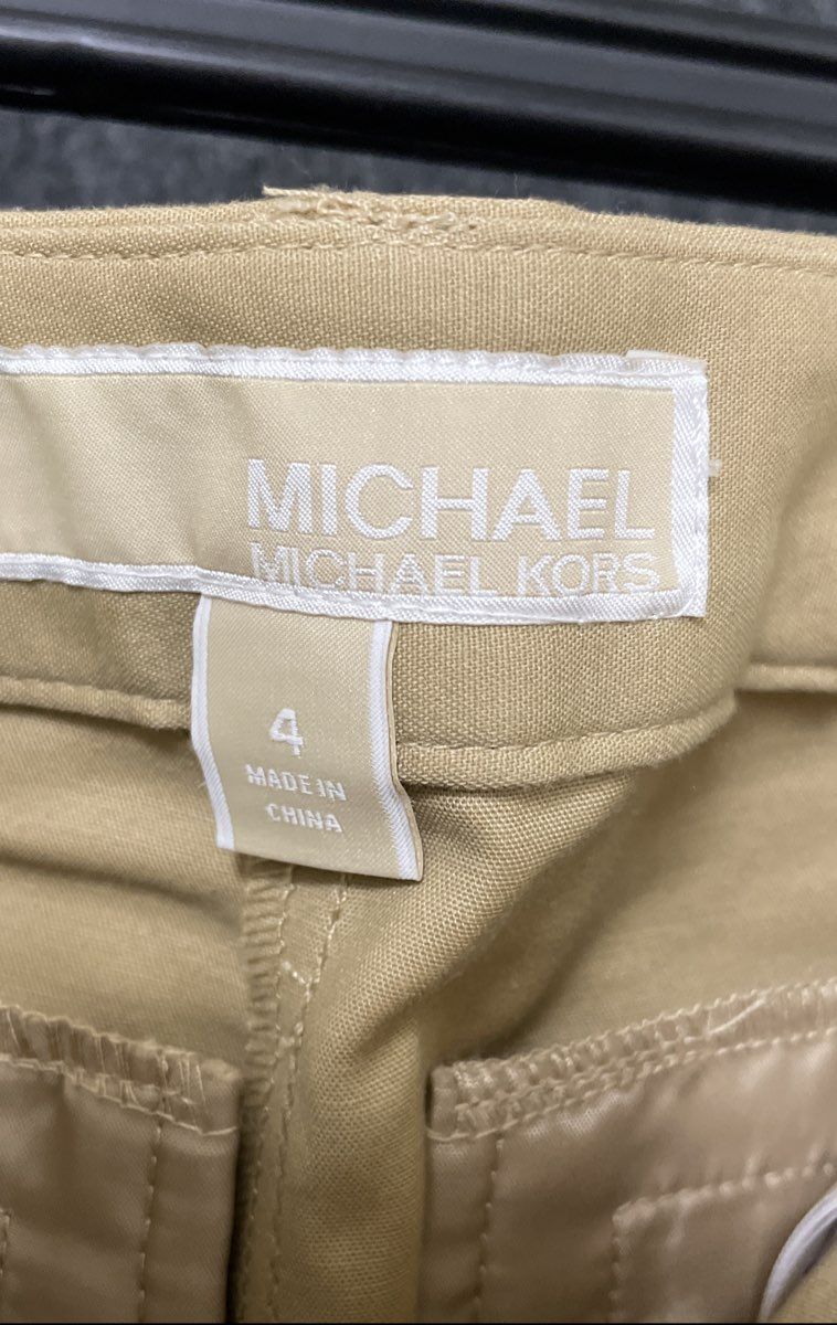 Michael Kors Women's Tan Slim Tapered Pants Gold Zipper Pockets Sz 4