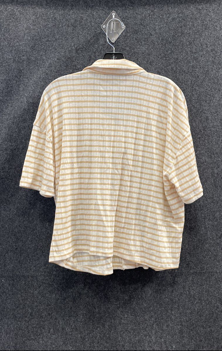 Torrid Women's White Ginger Root Striped Short Sleeve Button Front Top Sz 0 NWT