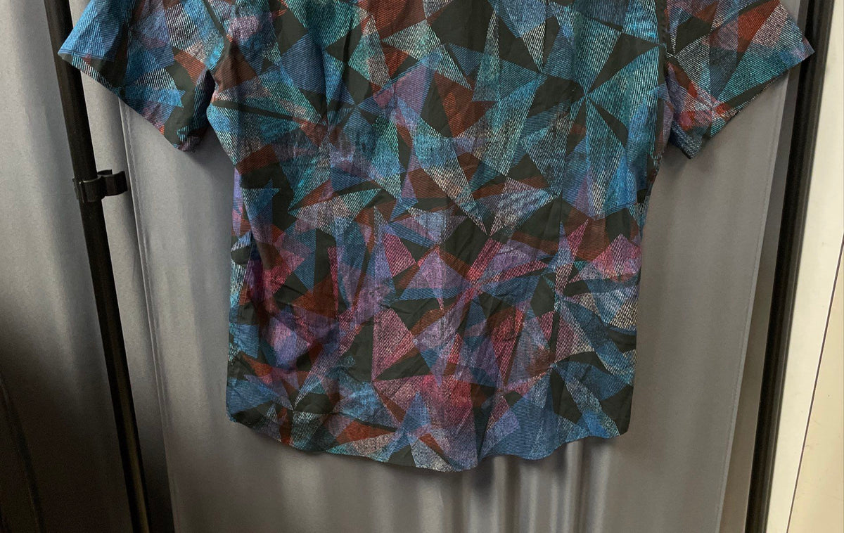 Hugo Men's Geometric Multicolor Short Sleeve Casual Slim Fit Shirt Sz XXL NWT