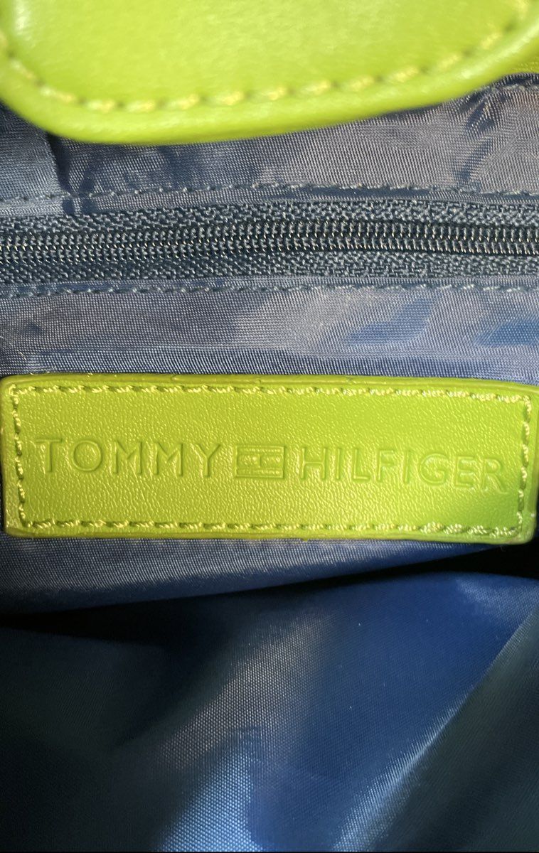 Tommy Hilfiger Lime Green Pebbled Shoulder Bag Silver Buckle Accents Purse