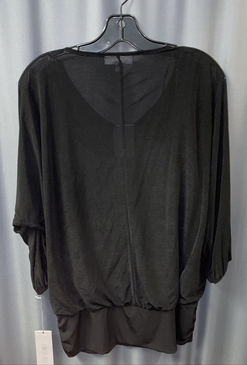 Jennifer Lopez Women's Black 3/4 Sleeve Wrap Top Metal Bar Detail Sz L NWT