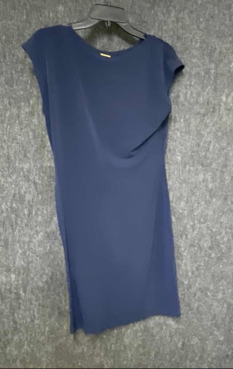 Michael Kors Women's Navy Blue Twist Front Cap Sleeve Drape Neck Dress Sz M