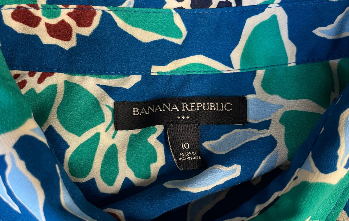 Banana Republic Women's Tie Waist Button Up Floral Sleeveless Shirt Dress Sz 10
