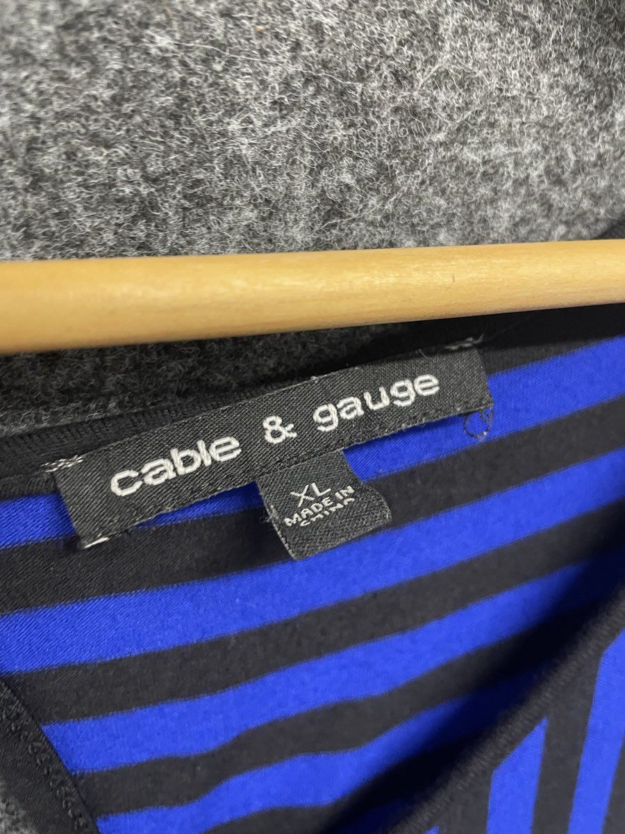 Cable & Gauge Women's Blue Black Striped Keyhole Asymmetric Tunic Top Sz XL