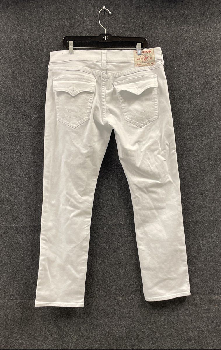 True Religion Men's Ricky Relaxed Straight White Denim Stretch Jeans Sz 34