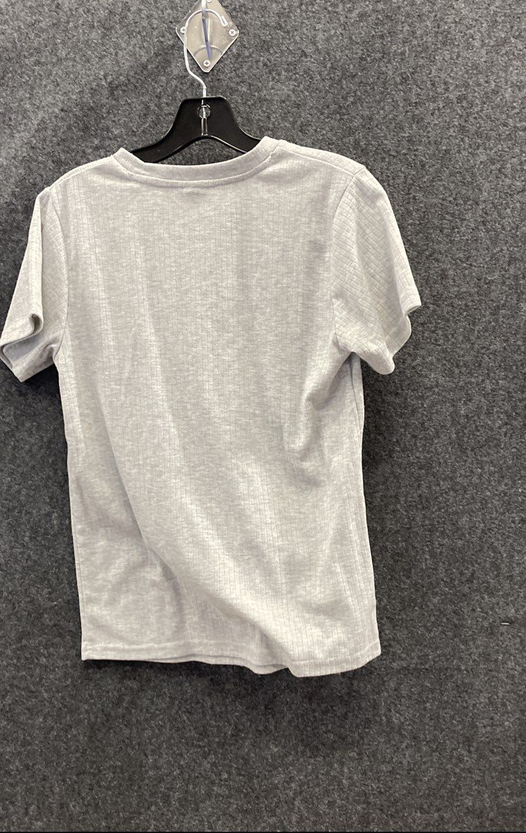 Calvin Klein Women's Heather Grey Ribbed Short Sleeve Crewneck Top Sz L 14/16