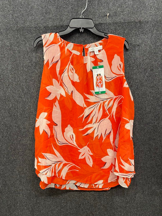Cristina B Women's Orange White Floral Sleeveless Layered Blouse Top Sz XL NWT